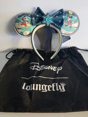 2025 Loungefly Disney Mickey Minnie Holiday Ears Headband With Removable Bow New